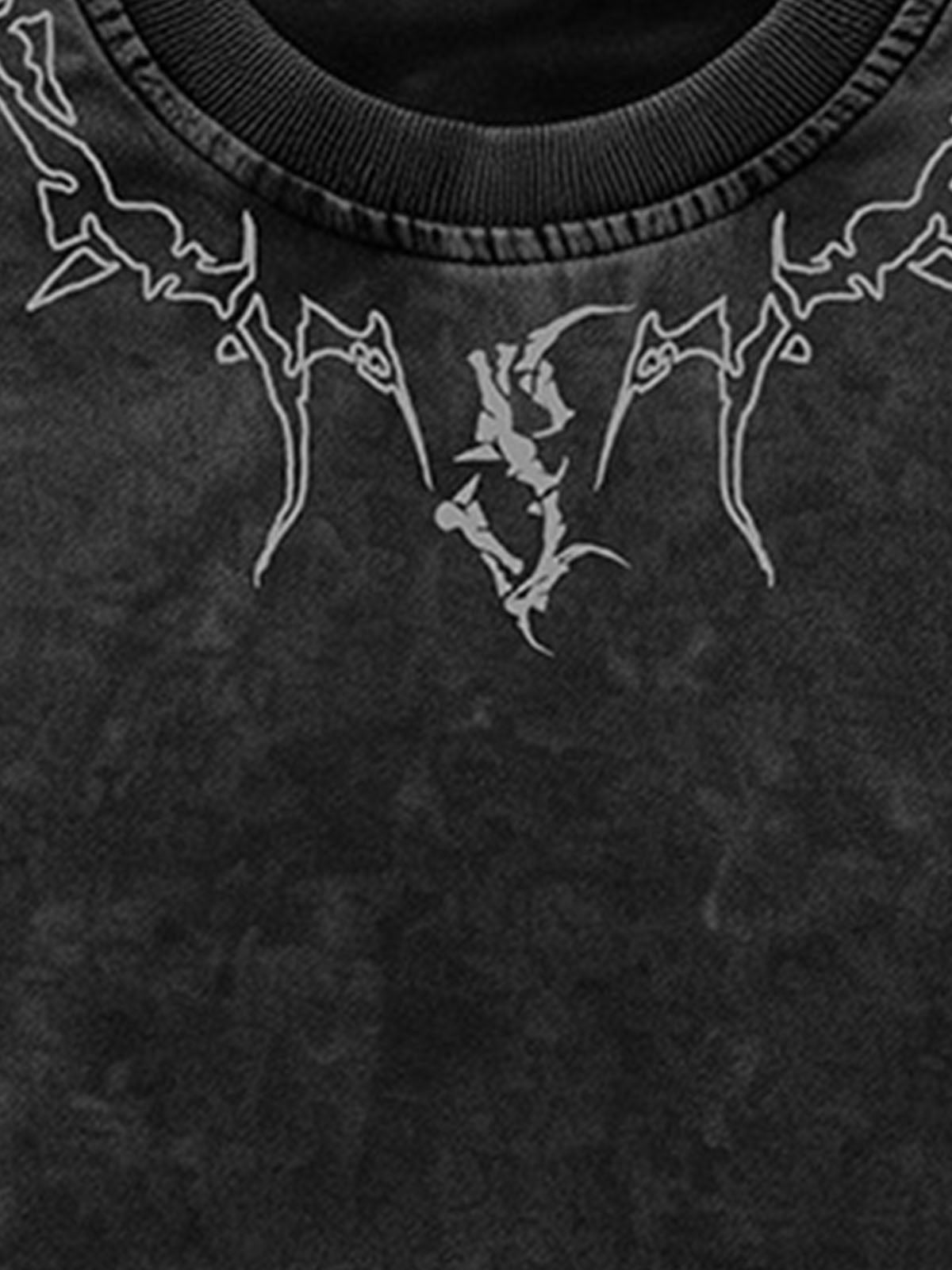 Side view of relaxed fit graphic T-shirt in casual silhouette