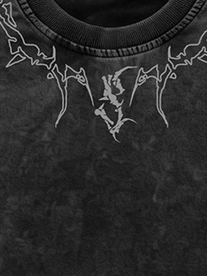 Side view of relaxed fit graphic T-shirt in casual silhouette