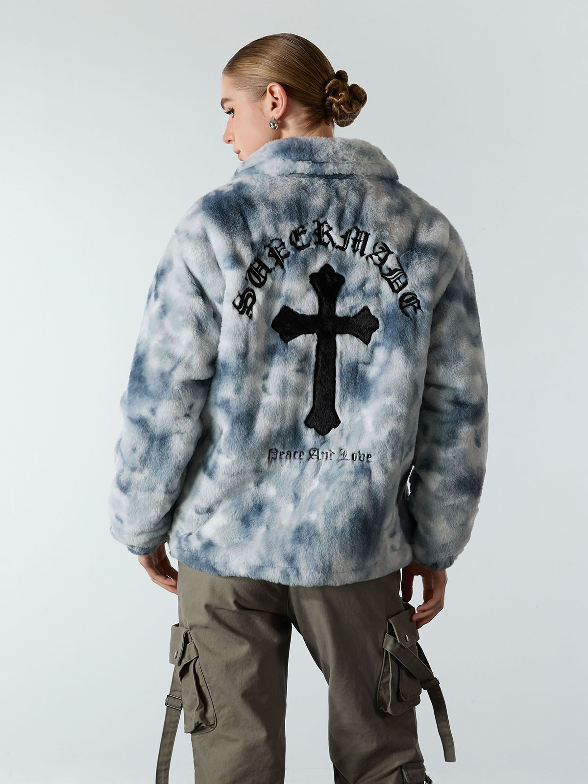 Heavy-Duty Faux Lambswool Tie-Dye Urban Jacket