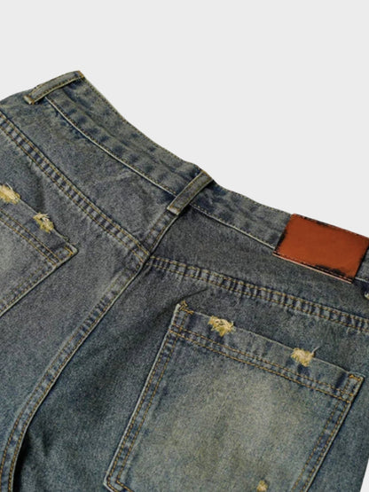 Distressed Embroidered Denim Jorts