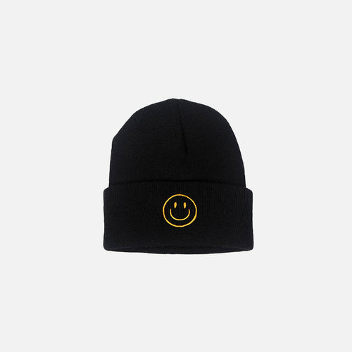 Embroidered Smile Cotton Blend Beanie