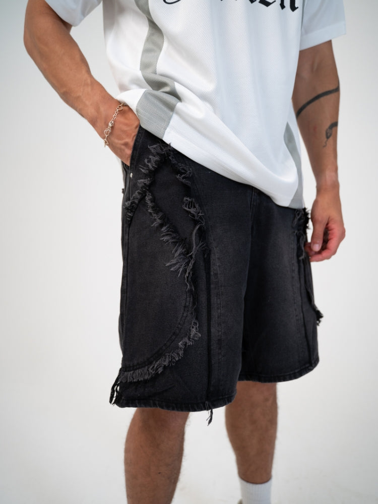 Distressed Embroidered Denim Jorts