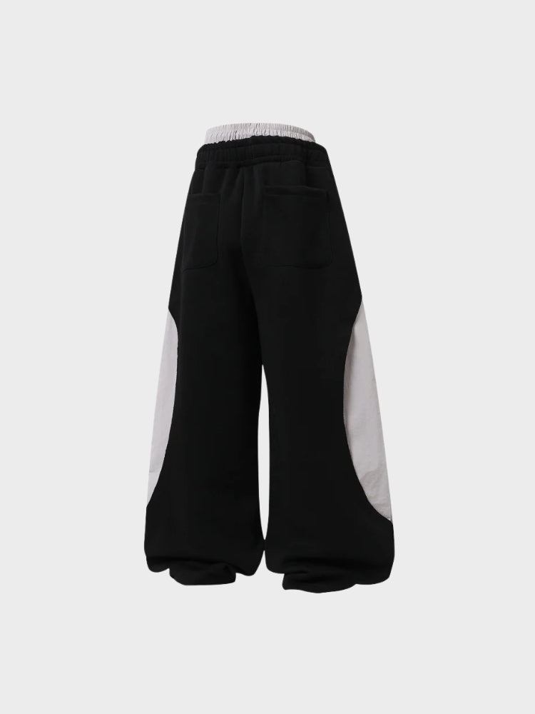 Wide-Leg Cotton Joggers with Side Stripe Panels
