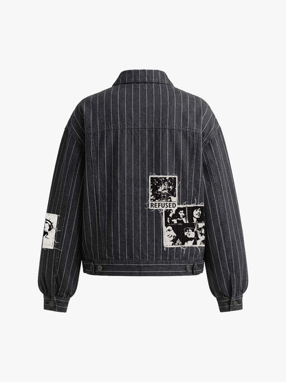 Vintage Pinstripe Patchwork Baggy Denim Set