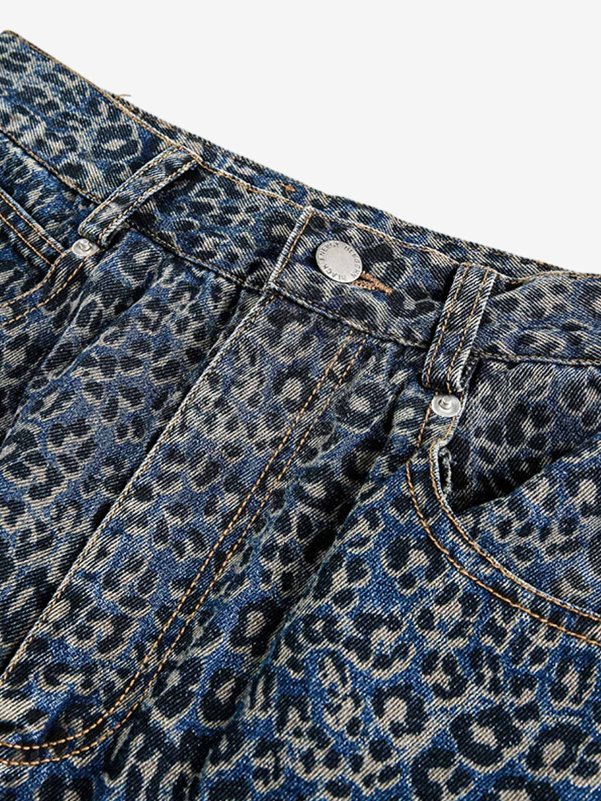Leopard Print Denim Barrel Jeans