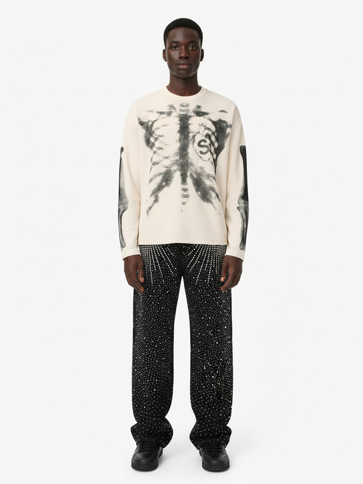 Skeleton Graphic Waffle Knit Sweatshirt