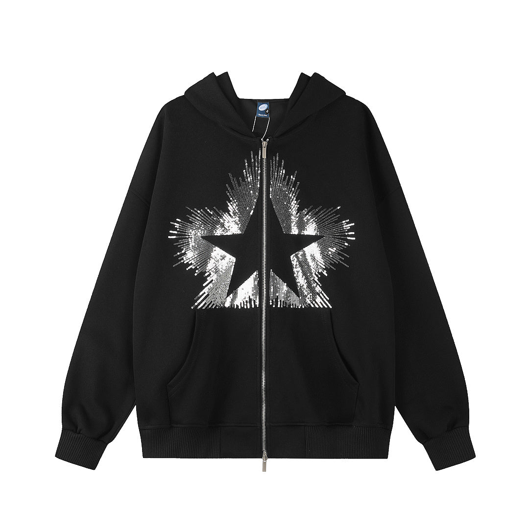 Sequin Star Zip-Up Hoodie