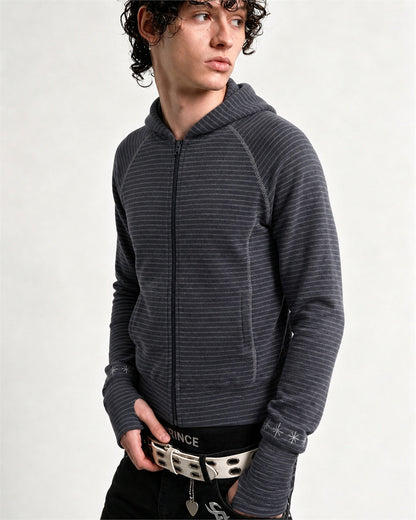 Striped zip-up hoodie with a hood and raglan sleeves