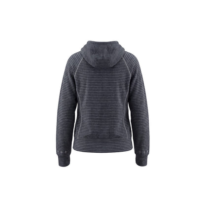 Hoodie showing its striped pattern and relaxed fit