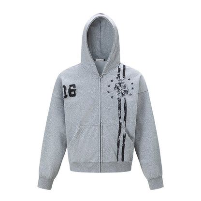 Hooded zip-up sweatshirt shown from the front