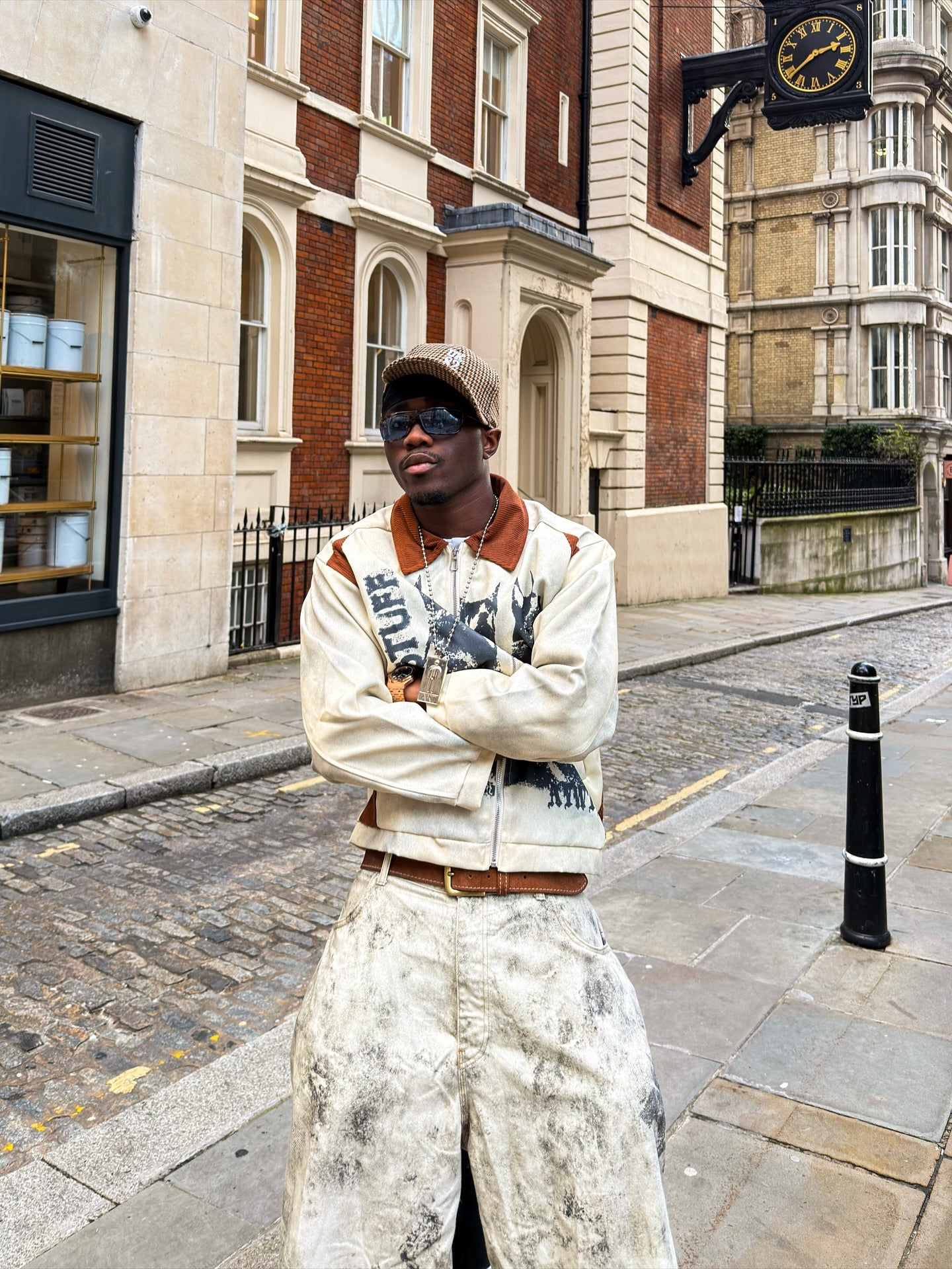 Detail view showing the jacket’s relaxed silhouette