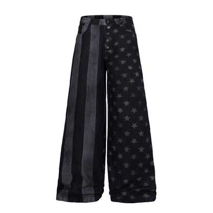 Close-up of the striped pattern and star details on the jeans