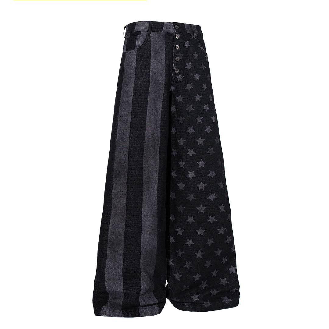 Baggy barrel-leg silhouette of the striped star jeans