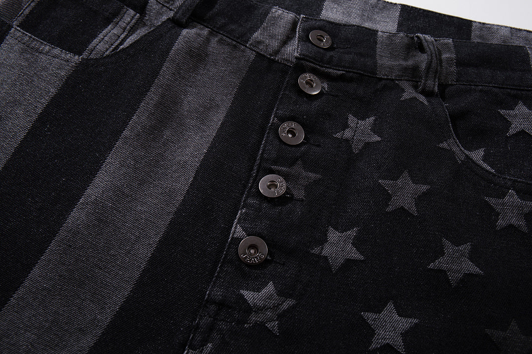Back view of the relaxed-fit striped star jeans