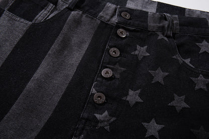 Back view of the relaxed-fit striped star jeans
