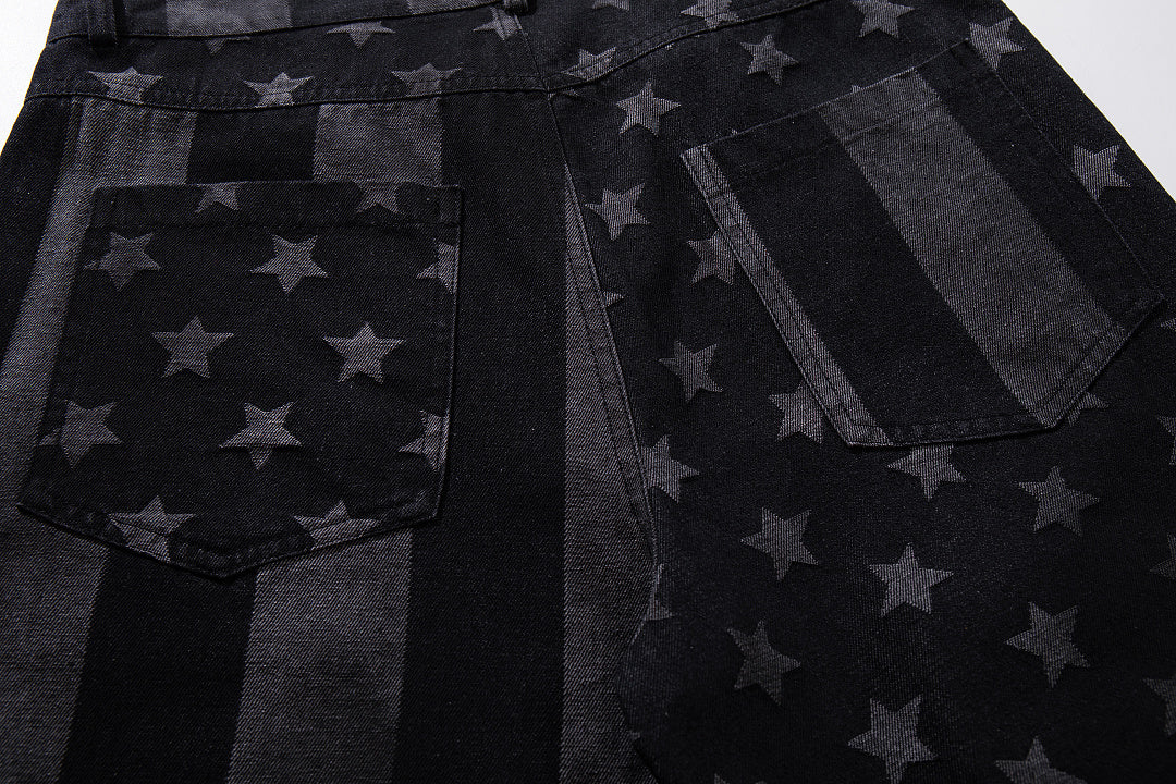 Full-length view of striped star jeans styled for everyday wear