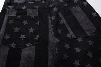Full-length view of striped star jeans styled for everyday wear