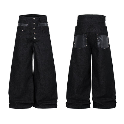 Double-waist jeans showing the layered waistband detail