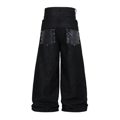 Back view of double-waist baggy jeans