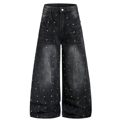 Studded Washed Black Baggy Jeans