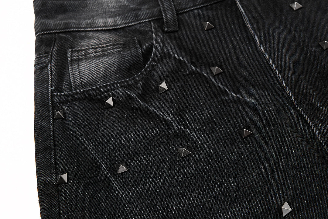 Back view of washed black baggy jeans