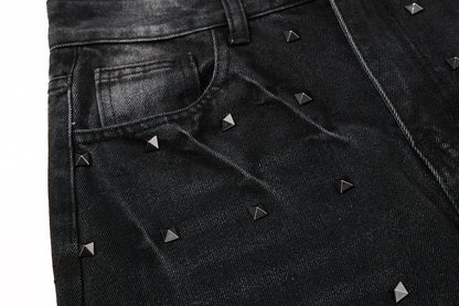 Back view of washed black baggy jeans