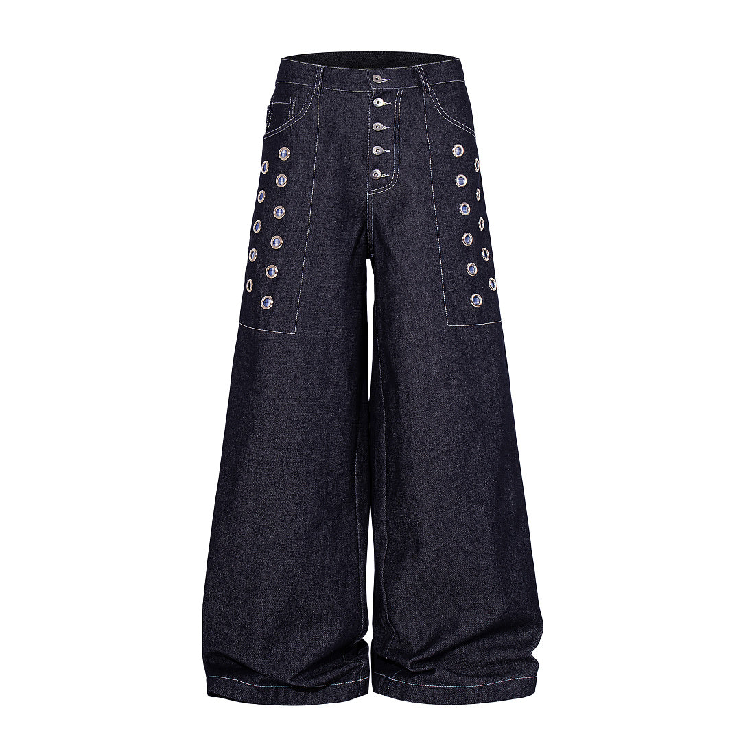 Back view of baggy jeans showing the relaxed cut and pocket design