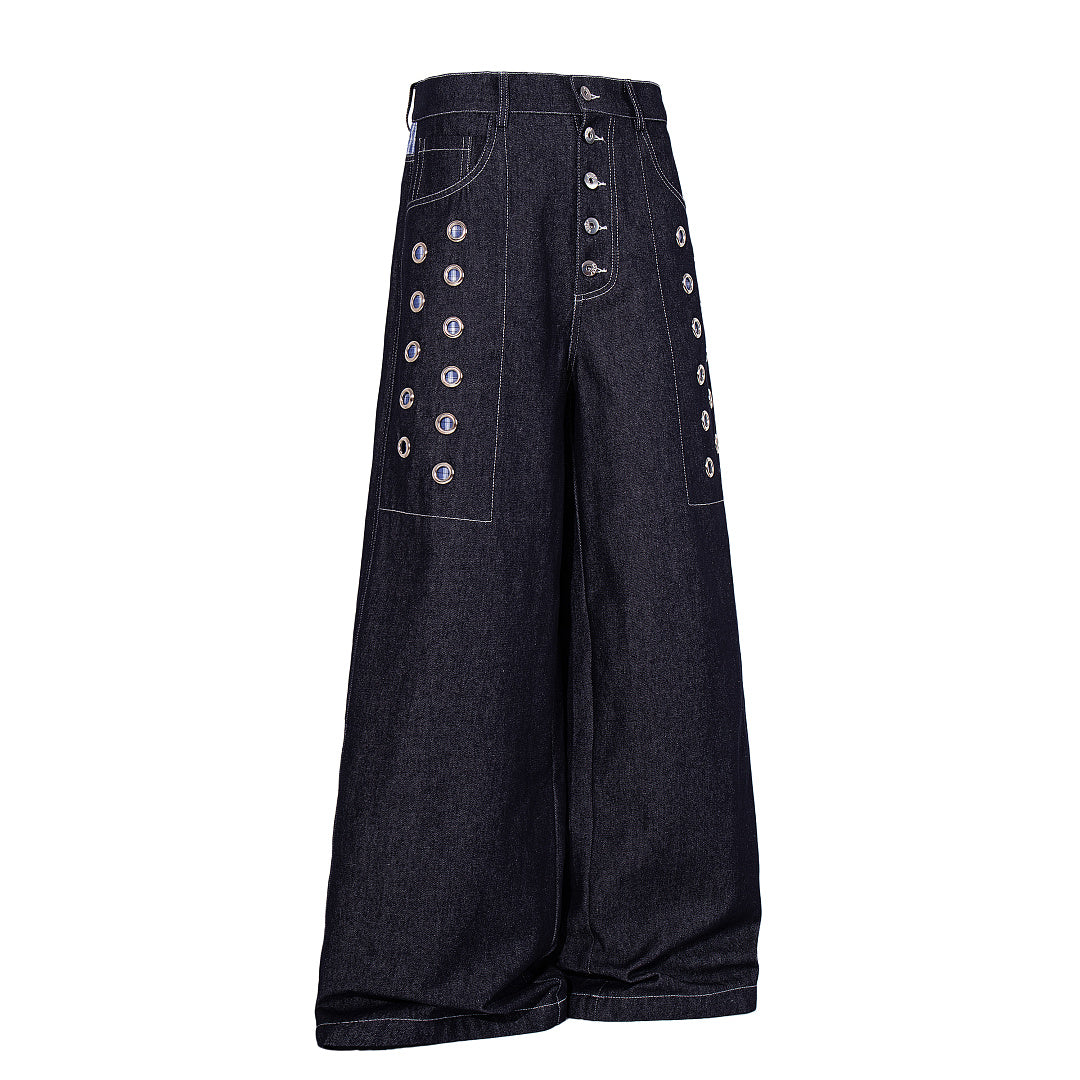 Full-length view of relaxed baggy jeans styled for a casual outfit