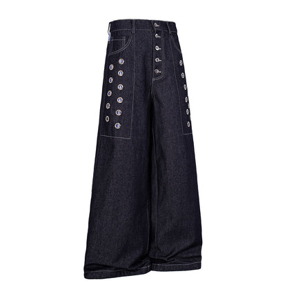 Full-length view of relaxed baggy jeans styled for a casual outfit