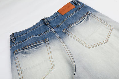 Full-length view of gradient jeans with a loose, comfortable fit