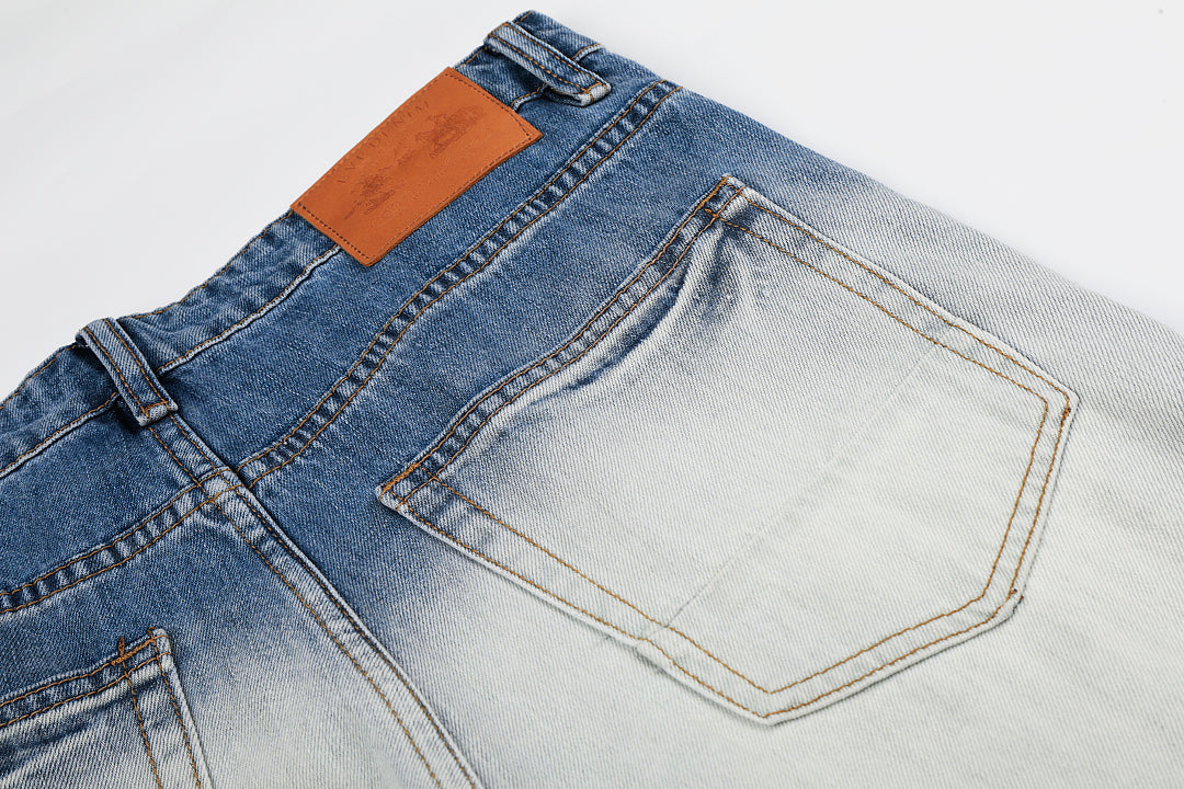 Leg detail showing the faded gradient finish and whisker effect