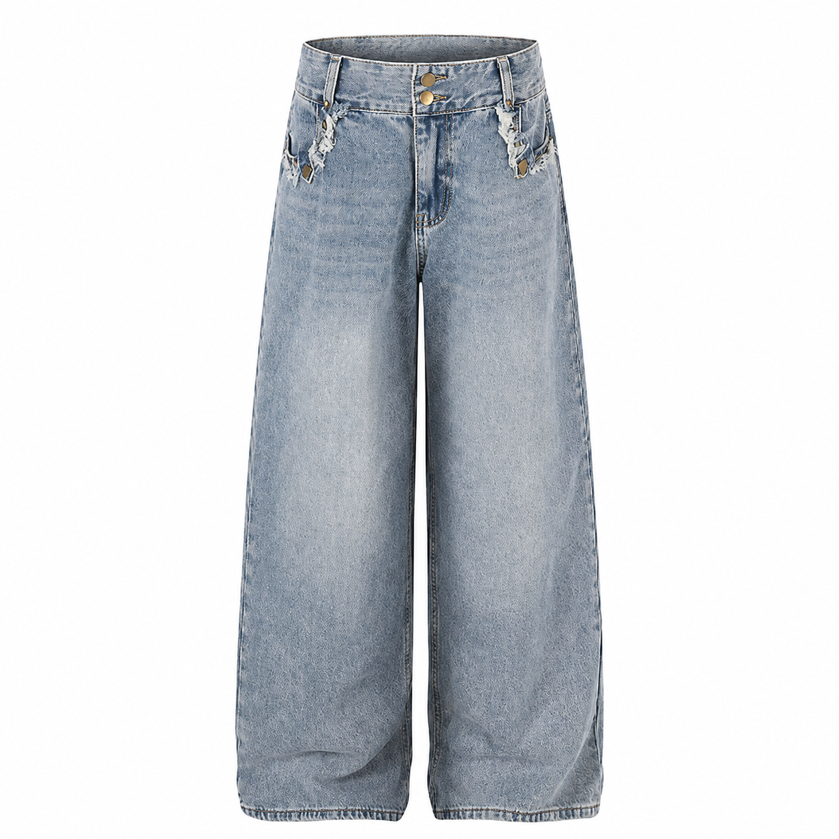 Baggy Washed Frayed Jeans Wide-Leg Streetwear