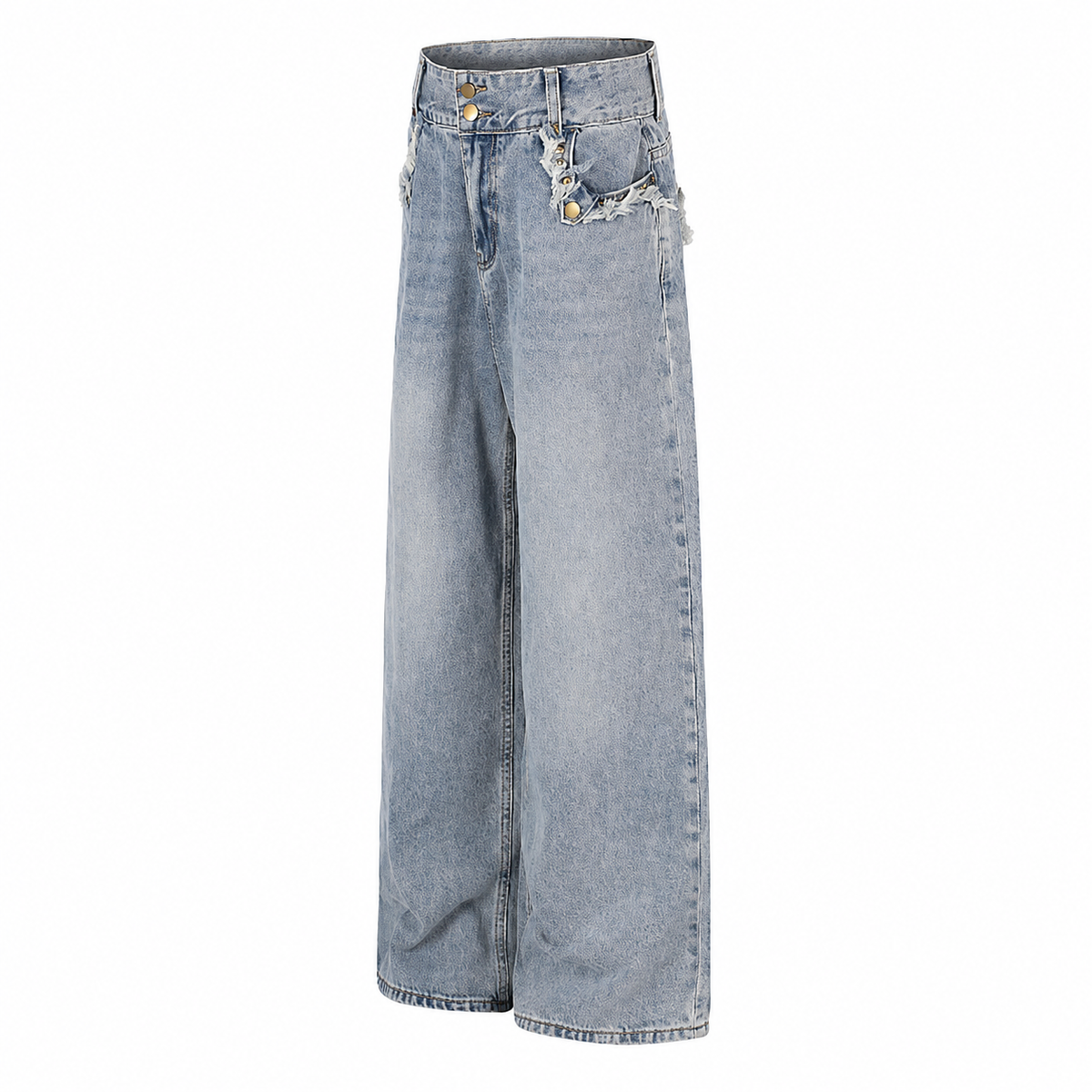 Full view of baggy jeans designed for casual streetwear outfits