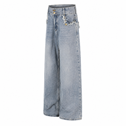 Full view of baggy jeans designed for casual streetwear outfits