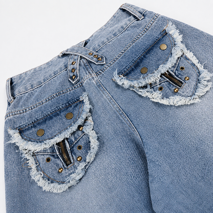 Streetwear-style baggy jeans shown with their wide-leg shape