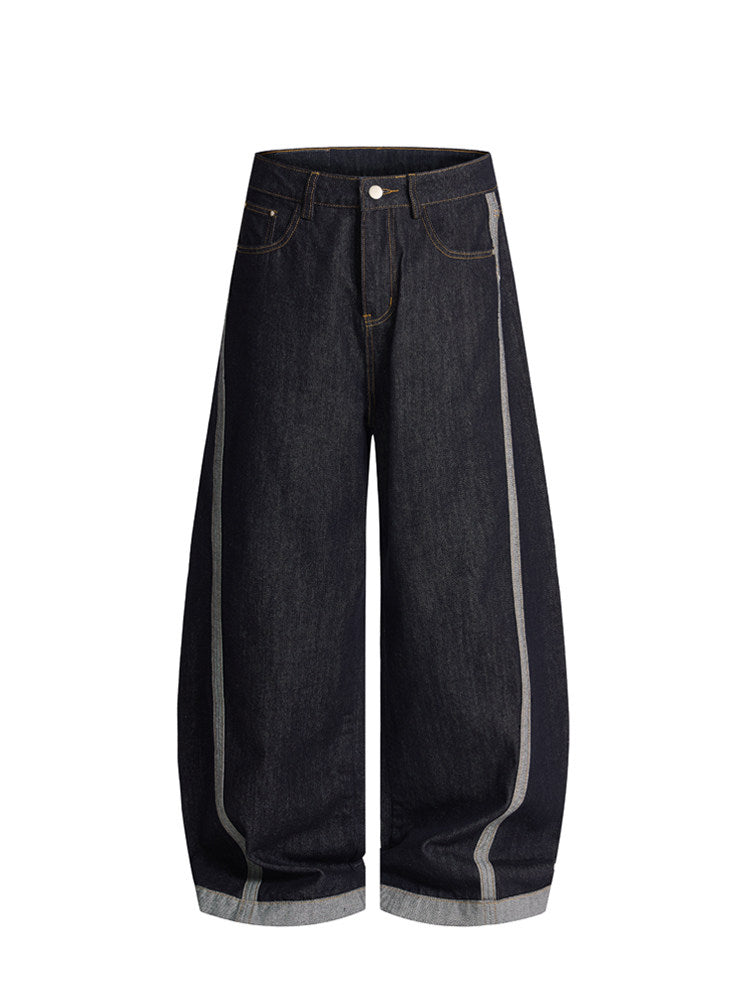 Baggy jeans with folded contrast cuffs