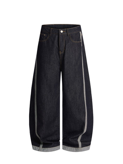 Baggy jeans with folded contrast cuffs