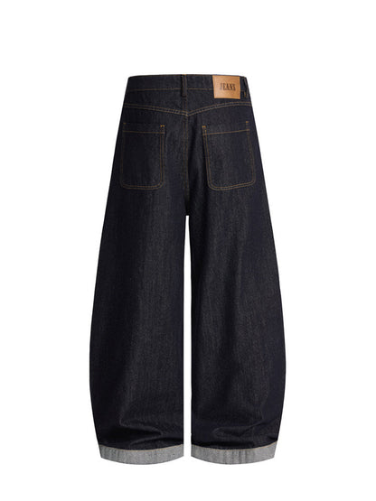 Side view of contrast cuff baggy jeans