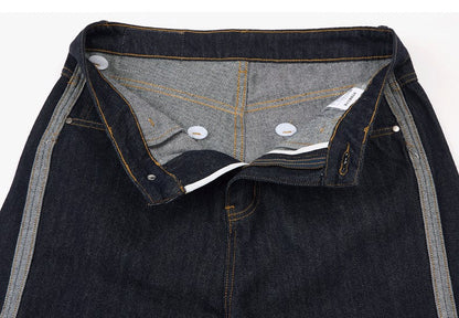 Full-length view of relaxed baggy jeans