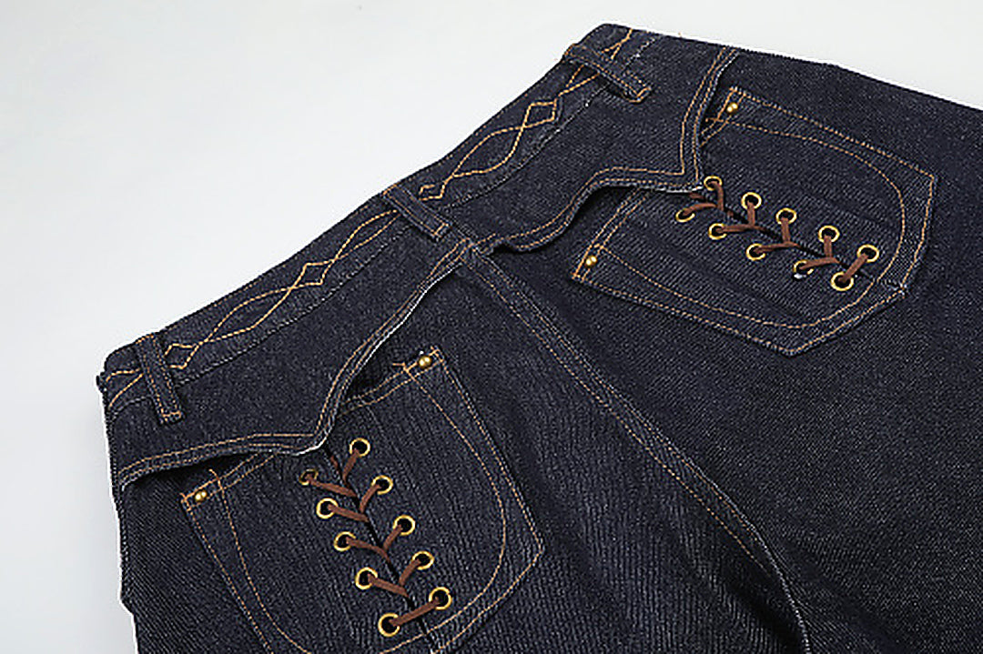 Side view showing the loose fit of the jeans