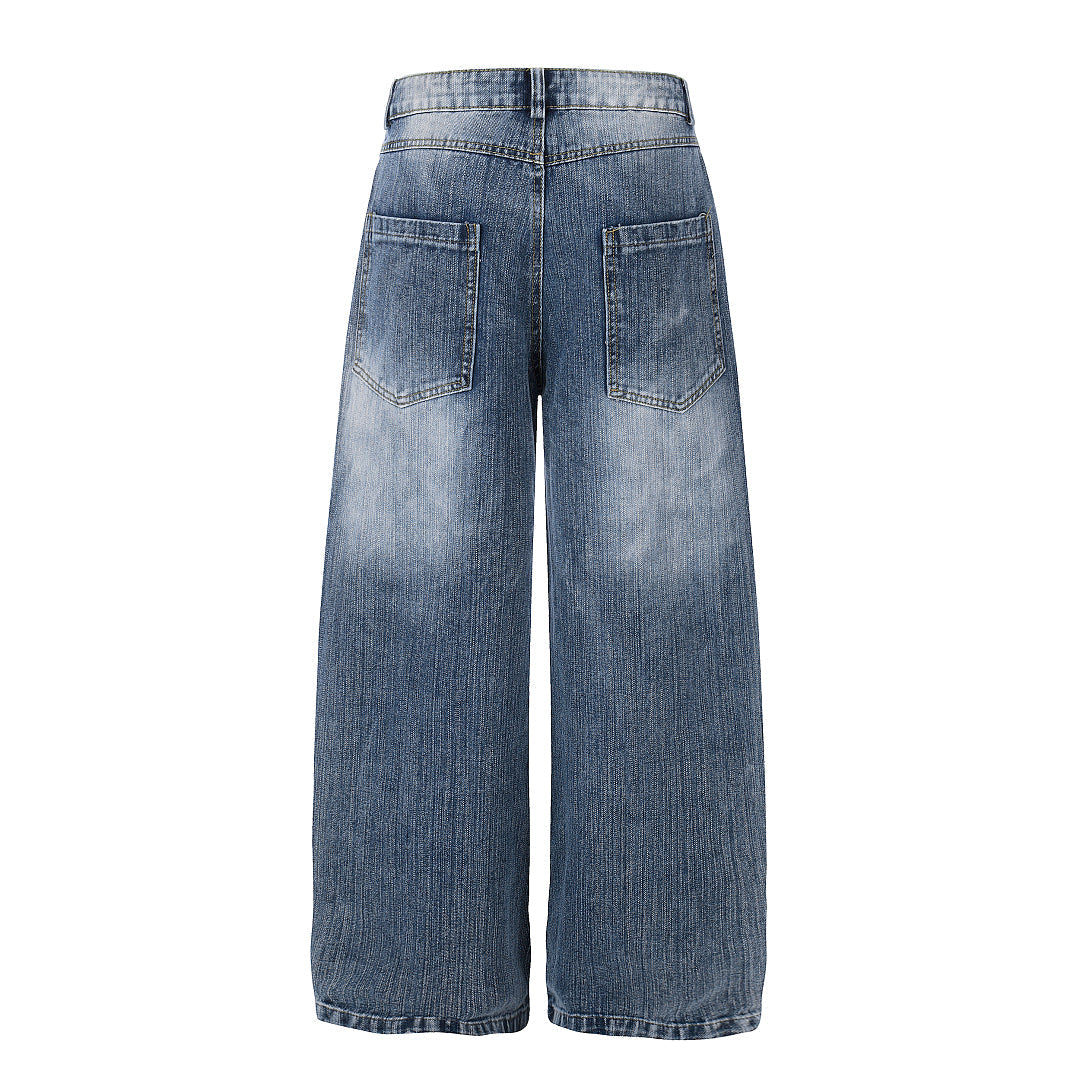 Side view of rhinestone star baggy jeans