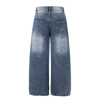 Side view of rhinestone star baggy jeans