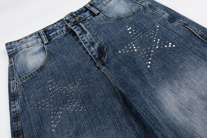 Back view of relaxed-fit rhinestone star jeans