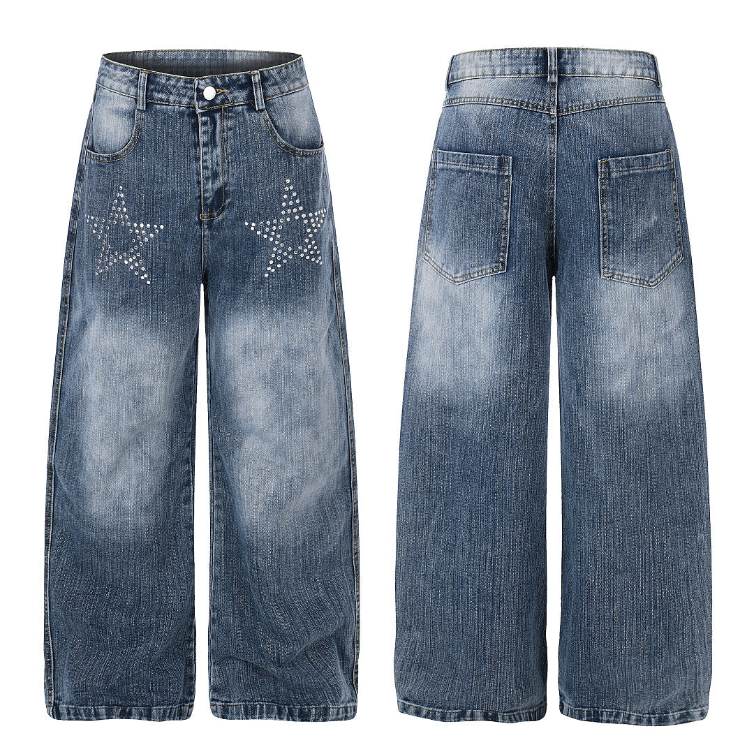 Casual outfit styled with rhinestone star baggy jeans