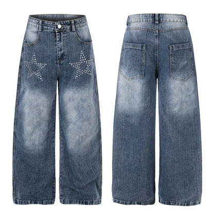 Casual outfit styled with rhinestone star baggy jeans