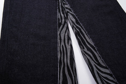 Side view of baggy jeans with zebra double-waist styling