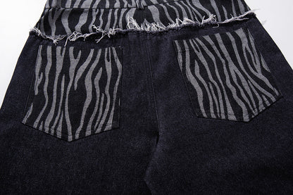 Waist detail showing the layered zebra design on the jeans