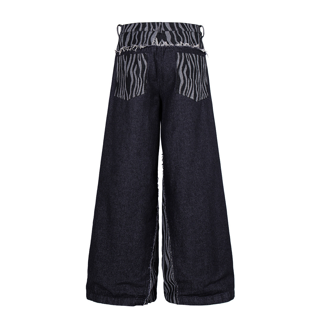 Back view of baggy jeans with a distinctive double waist