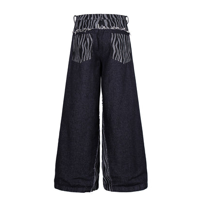 Back view of baggy jeans with a distinctive double waist