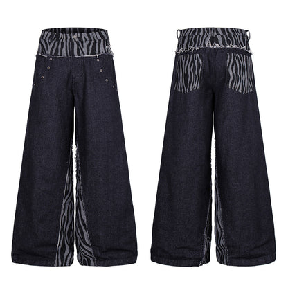 Detailed view of the zebra-patterned waistband on the jeans